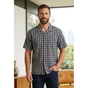 US Expedition Plaid Short Sleeve Button Down Shirt Men's XL Blue Casual Outdoor